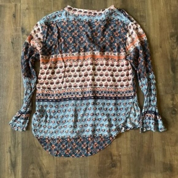Free People Boho Mixed Print Button Front Blouse Top Multicolor Size M - Picture 7 of 8
